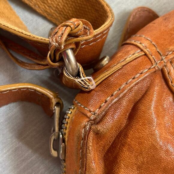 Fossil Tan Leather Boho Handbag Western Shoulder Crossbody 10x11x3 - Picture 10 of 11